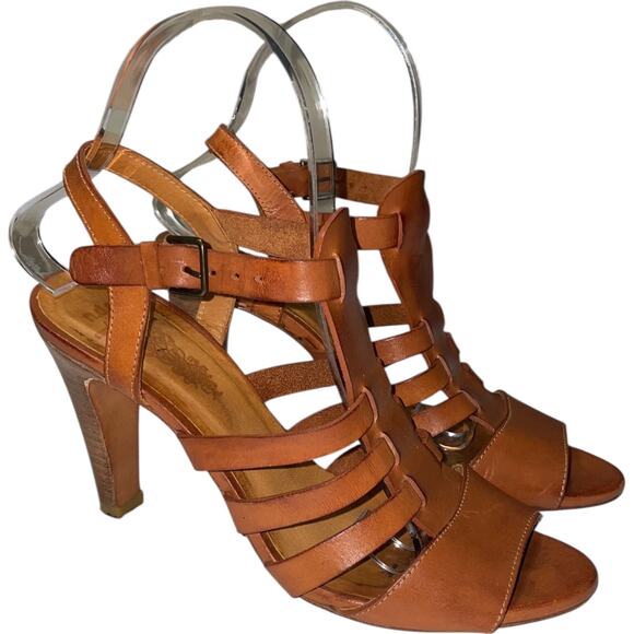 N.D.C. Made by Hand Brown Leather Strappy Heels    Size: EU 38 / US 8 - Picture 1 of 6